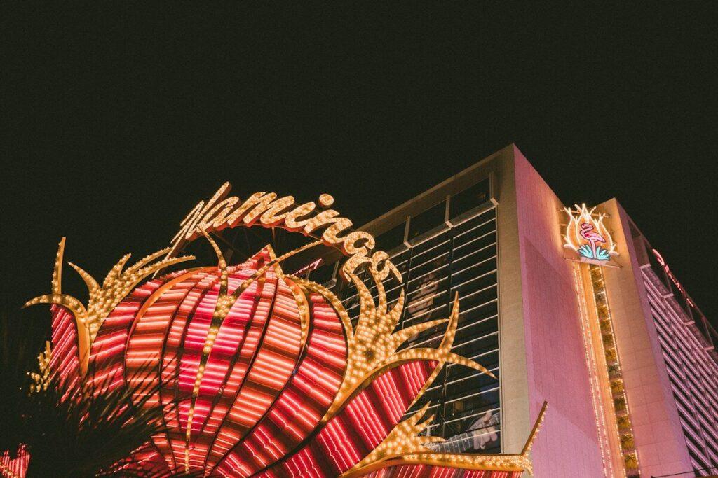 Luxor vs Flamingo building with turned on lights at night in high angle photographylamingo Las Vegas: Smart Stay Compared